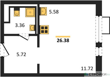Планировка студии(квартира) площадью 26.38 квадратных метров в ЖК “ЖК Горки Парк”