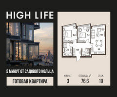 Планировка трехкомнатной(квартира) площадью 76.6 квадратных метров в “ЖК High Life (Хай Лайф)”