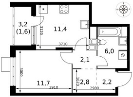 Планировка однокомнатной(квартира) площадью 37.8 квадратных метров в “ЖК 1-й Саларьевский (Первый Саларьевский)”