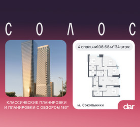 Планировка 4+ комнатной(квартира) площадью 108.68 квадратных метров в ЖК “ЖК Солос”
