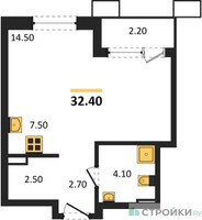 Планировка студии(квартира) площадью 32.4 квадратных метров в “ЖК Дзен-кварталы”