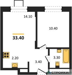 Планировка однокомнатной(квартира) площадью 33.4 квадратных метров в ЖК “ЖК Люберцы”