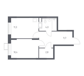 Планировка однокомнатной(квартира) площадью 38.2 квадратных метров в ЖК “ЖК Цветочные Поляны”
