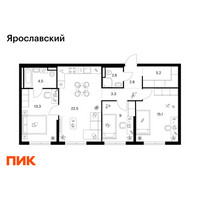 Планировка трехкомнатной(квартира) площадью 78.3 квадратных метров в “ЖК Ярославский”