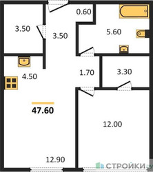 Планировка однокомнатной(квартира) площадью 46.9 квадратных метров в ЖК “ЖК SHIFT (Шифт)”