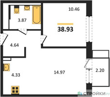 Планировка однокомнатной(квартира) площадью 38.93 квадратных метров в “ЖК Новое Внуково”