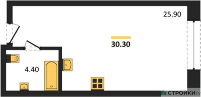 Планировка студии(квартира) площадью 30.3 квадратных метров в ЖК “ЖК Резиденции Архитекторов”