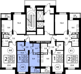 Планировка однокомнатной(квартира) площадью 38.2 квадратных метров в ЖК “ЖК Космос”