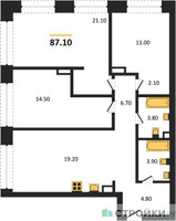 Планировка трехкомнатной(квартира) площадью 87.1 квадратных метров в “ЖК Архитектурный проект RAKURS (Ракурс)”