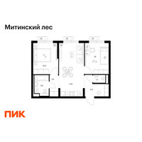 Планировка двухкомнатной(квартира) площадью 50.5 квадратных метров в “ЖК Митинский лес”