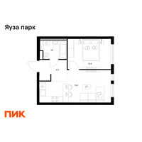 Планировка однокомнатной(квартира) площадью 36 квадратных метров в “ЖК Яуза Парк (Мытищи)”