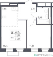 Планировка однокомнатной(квартира) площадью 37.29 квадратных метров в “ЖК Квартал Строгино”