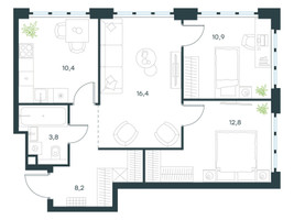 Планировка трехкомнатной(квартира) площадью 62.5 квадратных метров в “ЖК Левел Южнопортовая”