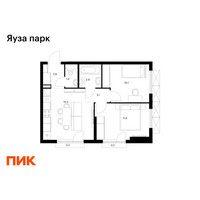 Планировка двухкомнатной(квартира) площадью 46.6 квадратных метров в “ЖК Яуза Парк (Мытищи)”