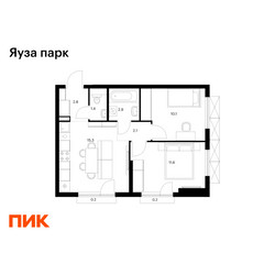 Планировка двухкомнатной(квартира) площадью 46.6 квадратных метров в ЖК “ЖК Яуза Парк (Мытищи)”