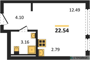 Планировка студии(квартира) площадью 22.54 квадратных метров в “ЖК Остафьево”