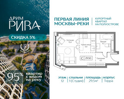 Планировка студии(квартира) площадью 29.5 квадратных метров в “ЖК Дрим Рива”
