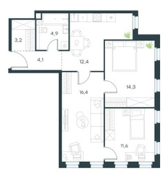 Планировка трехкомнатной(квартира) площадью 66.9 квадратных метров в ЖК “ЖК Level Селигерская”