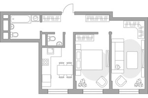 Планировка двухкомнатной(квартира) площадью 58.5 квадратных метров в “ЖК Живописный”