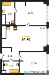 Планировка двухкомнатной(квартира) площадью 64.7 квадратных метров в ЖК “ЖК СТОУН Грэйн”