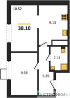 Планировка однокомнатной(квартира) площадью 38.1 квадратных метров в “ЖК Новотомилино”