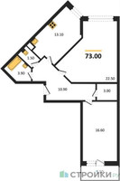 Планировка двухкомнатной(квартира) площадью 73 квадратных метров в “ЖК Малиново”