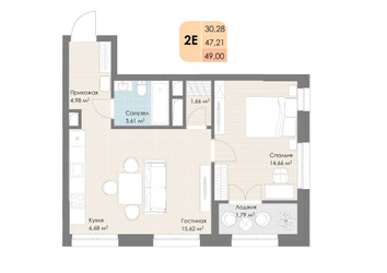 Планировка студии(квартира) площадью 49 квадратных метров в ЖК “ЖК Дюна”