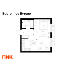 Планировка однокомнатной(квартира) площадью 37.2 квадратных метров в ЖК “ЖК Восточное Бутово”