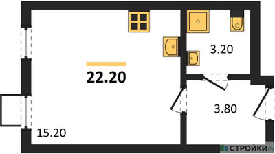Планировка студии(квартира) площадью 22.2 квадратных метров в ЖК “ЖК Лучи-2”