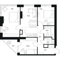 Планировка трехкомнатной(квартира) площадью 76.9 квадратных метров в ЖК “ЖК Нексус от Аквилон”