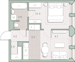 Планировка однокомнатной(квартира) площадью 35.3 квадратных метров в “ЖК Среда на Лобачевского”