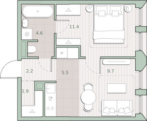 Планировка однокомнатной(квартира) площадью 35.3 квадратных метров в ЖК “ЖК Среда на Лобачевского”