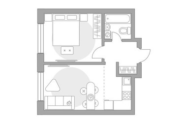 Планировка двухкомнатной(квартира) площадью 35.48 квадратных метров в ЖК “ЖК Ильинойс”
