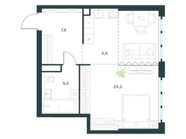 Планировка однокомнатной(квартира) площадью 44 квадратных метров в “ЖК Level Южнопортовая”