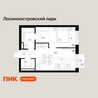 Планировка однокомнатной(квартира) площадью 37.7 квадратных метров в “ЖК Лосиноостровский парк”