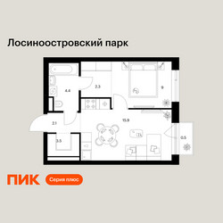Планировка однокомнатной(квартира) площадью 37.7 квадратных метров в ЖК “ЖК Лосиноостровский парк”
