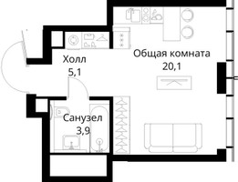Планировка студии(квартира) площадью 29.1 квадратных метров в “ЖК Сити Бэй”