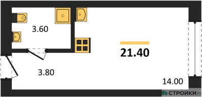 Планировка студии(квартира) площадью 21.4 квадратных метров в ЖК “ЖК Первый квартал”