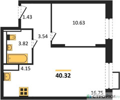 Планировка однокомнатной(квартира) площадью 40.32 квадратных метров в “ЖК Пятницкие луга”