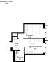 Планировка однокомнатной(квартира) площадью 36.2 квадратных метров в “ЖК Сити Бэй”
