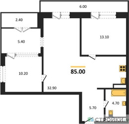 Планировка двухкомнатной(квартира) площадью 85 квадратных метров в ЖК “ЖК МОНС”