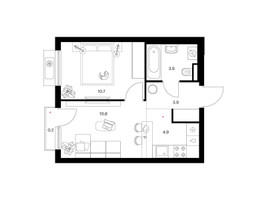 Планировка однокомнатной(квартира) площадью 34.4 квадратных метров в “ЖК Белая Дача парк”