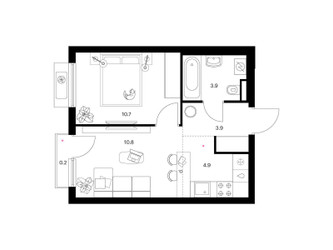 Планировка однокомнатной(квартира) площадью 34.4 квадратных метров в ЖК “ЖК Белая Дача парк”