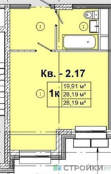 Планировка студии(квартира) площадью 28.19 квадратных метров в ЖК “ЖК Радость (Радумля Парк)”