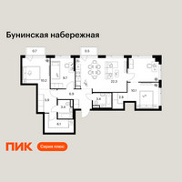 Планировка трехкомнатной(квартира) площадью 91.6 квадратных метров в “Бунинская набережная”