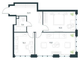 Планировка двухкомнатной(квартира) площадью 60.9 квадратных метров в “ЖК Левел Южнопортовая”