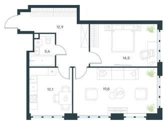 Планировка двухкомнатной(квартира) площадью 60.9 квадратных метров в ЖК “ЖК Левел Южнопортовая”