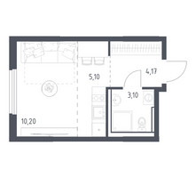 Планировка студии(квартира) площадью 22.57 квадратных метров в “ЖК Пригород Лесное”