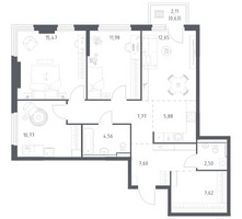 Планировка трехкомнатной(квартира) площадью 87.43 квадратных метров в “ЖК Пригород Лесное”