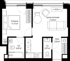 Планировка однокомнатной(квартира) площадью 38.15 квадратных метров в “ЖК Сити Бэй”